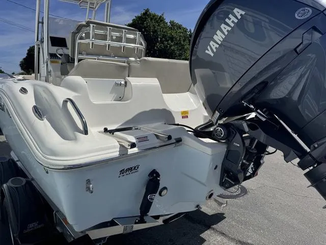 Slide: The Image of 2025 Key West 219 FS boat with Yamaha engine, rear view. - 4