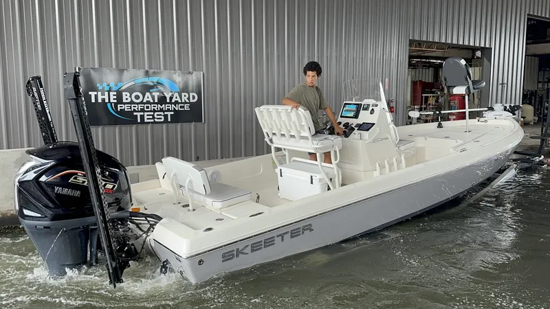 Slide: The Image of 2023 Skeeter SX230 boat undergoing performance test at The Boat Yard. - 4