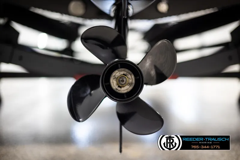 Slide: The Image of Close-up of a 2025 Lund 1650 Rebel XL SS boat propeller. - 31
