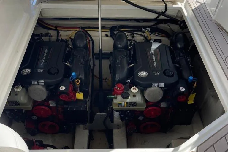 Slide: The Image of Engine compartment of 2016 Monterey 335 Sport Yacht with dual engines. - 28