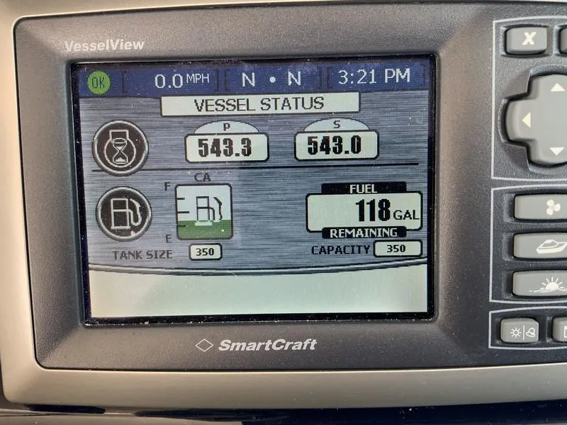 Slide: The Image of SmartCraft VesselView display on 2013 Tiara Yachts 36, showing fuel status and engine hours. - 32