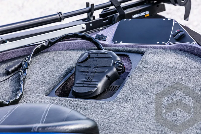 Slide: The Image of 2025 Skeeter ZX 150 boat deck with Minn Kota trolling motor pedal. - 42