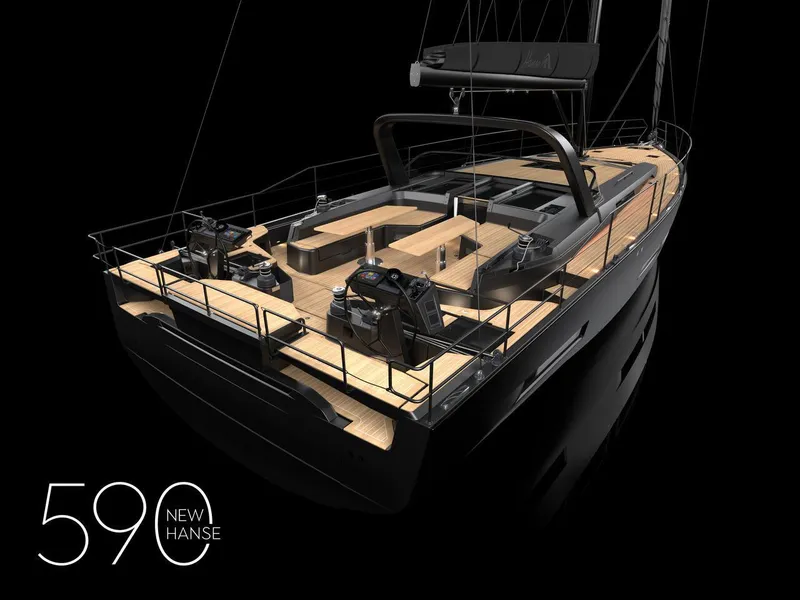 Slide: The Image of Luxurious 2025 Hanse 590 yacht with sleek design and spacious deck. - 24