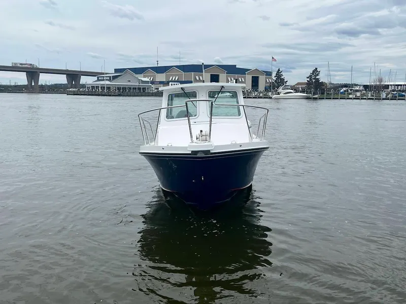 Slide: The Image of 2025 Steiger Craft 255 Annapolis boat on calm water near marina. - 4
