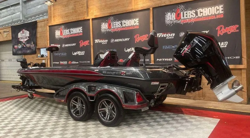 Slide: The Image of 2022 Ranger Z520R bass boat on display at Anglers Choice event. - 3