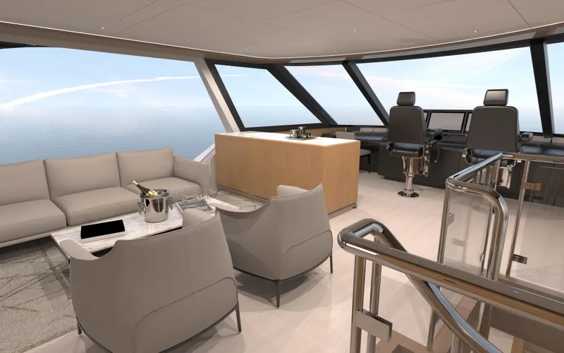 Slide: The Image of Luxurious interior of 2025 Ocean Alexander 28 Legend yacht with panoramic ocean views. - 20