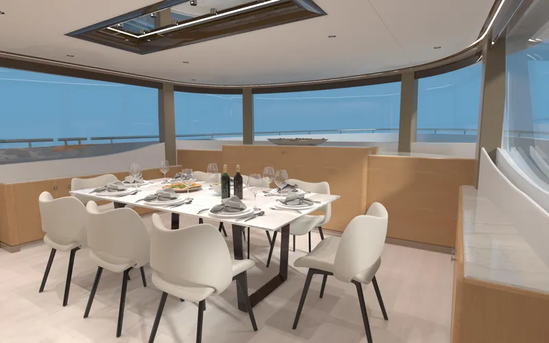 Slide: The Image of Luxurious dining area on 2025 Ocean Alexander 28 Legend yacht with ocean views. - 4