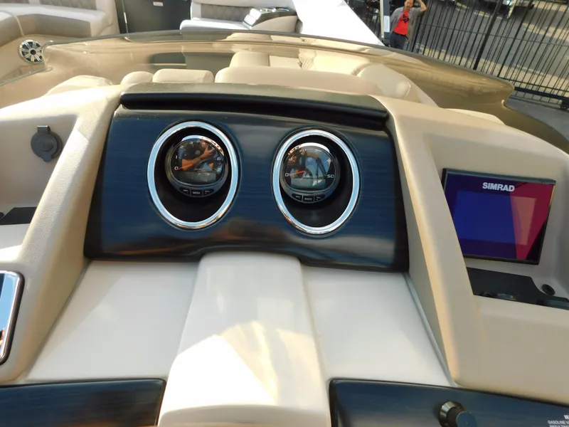 Slide: The Image of Dashboard of 2018 Bennington 25 R boat with gauges and Simrad display. - 19