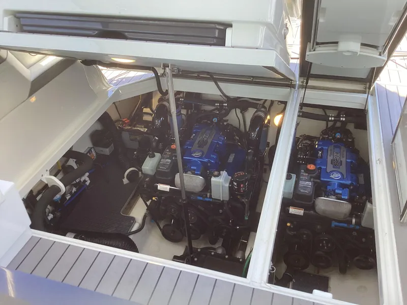 Slide: The Image of Engine compartment of 2020 Formula 380 Super Sport Crossover with dual engines visible. - 11