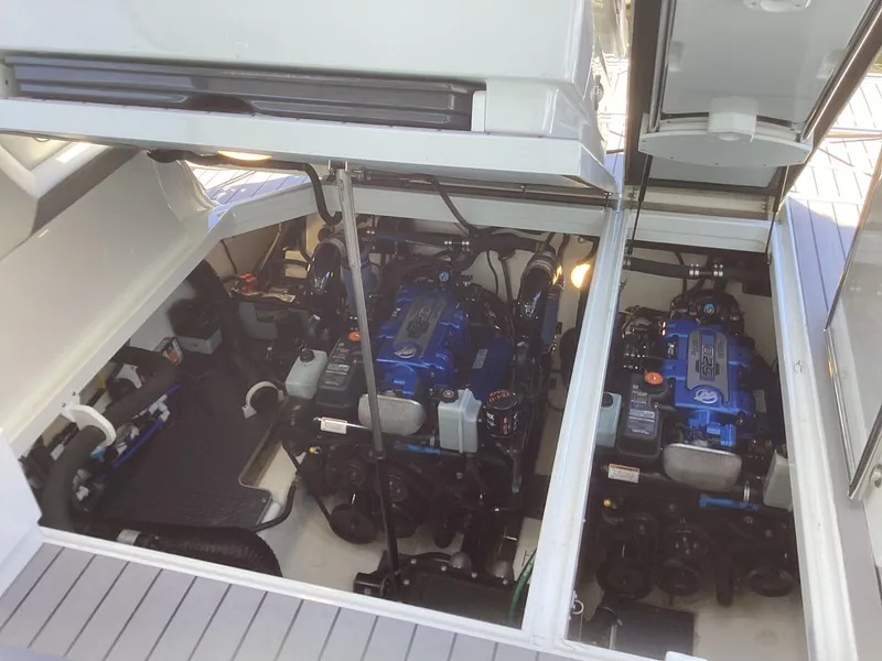 Slide: The Image of Engine compartment of a 2020 Formula 380 Super Sport Crossover with dual engines. - 12