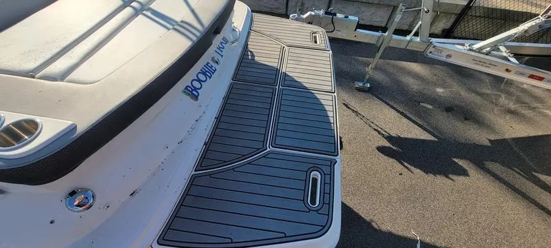 Slide: The Image of 2017 Sea Ray 220 SD boat with custom swim platform and trailer. - 20