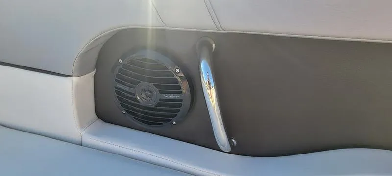 Slide: The Image of 2017 Sea Ray 220 SD boat interior with speaker and handle detail. - 8