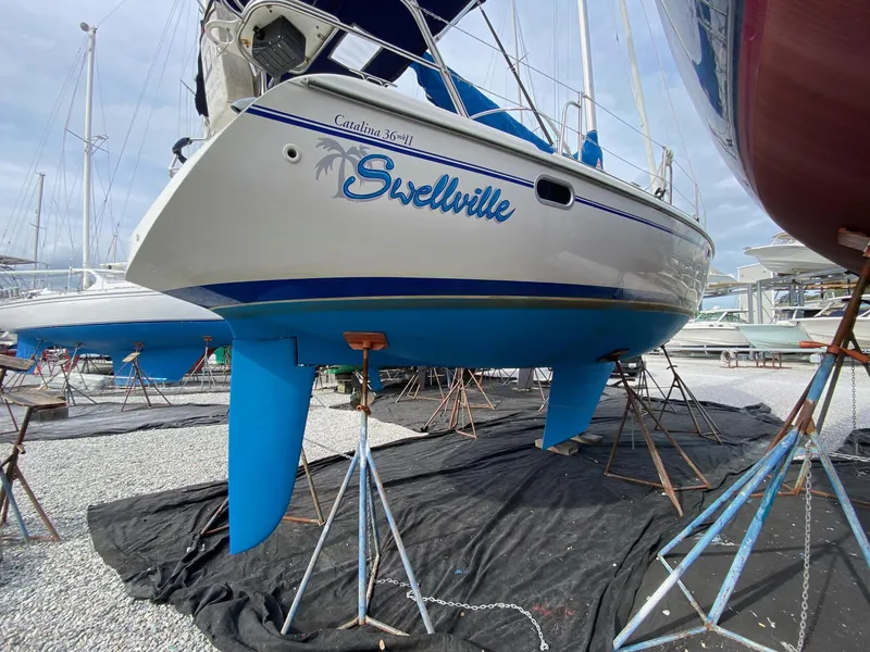Slide: The Image of 2003 Catalina 36 MkII sailboat named Swellville on dry dock. - 29