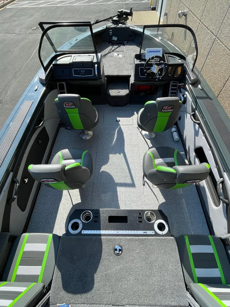 Slide: The Image of 2024 Ranger VX1988 WT boat interior with modern seating and dashboard design. - 3
