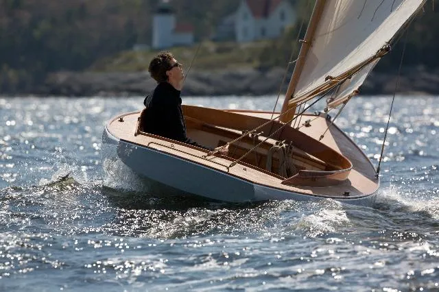 Slide: The Image of Sailing Herreshoff Full-Keel Buzzards Bay 15, 2008 model, on a sunny day. - 2