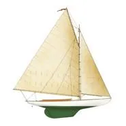 Slide: The Image of 2008 Herreshoff Full-Keel Buzzards Bay 15 sailboat with tan sails and green hull. - 26