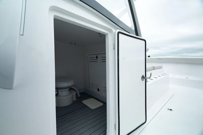Slide: The Image of 2025 Front Runner 37 Catamaran interior bathroom with modern design and sleek finishes. - 33