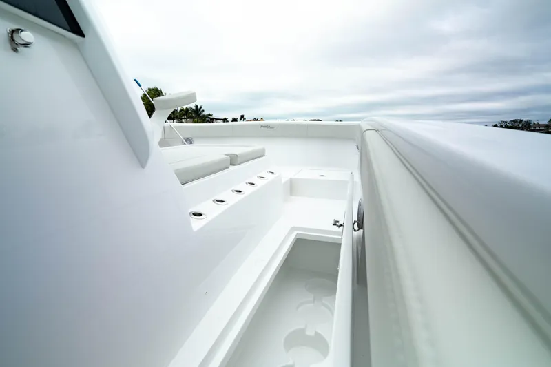 Slide: The Image of 2025 Front Runner 37 Catamaran deck view, showcasing sleek design and spacious layout. - 37