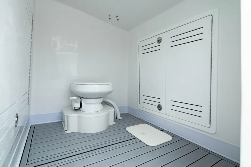 Slide: The Image of 2025 Front Runner 37 Catamaran bathroom with modern design and sleek flooring. - 4