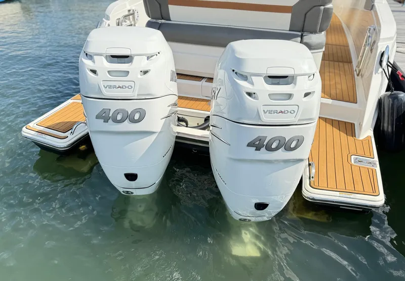 Slide: The Image of Twin 400 Verado engines on 2020 Tiara Sport 34 LS boat. - 9