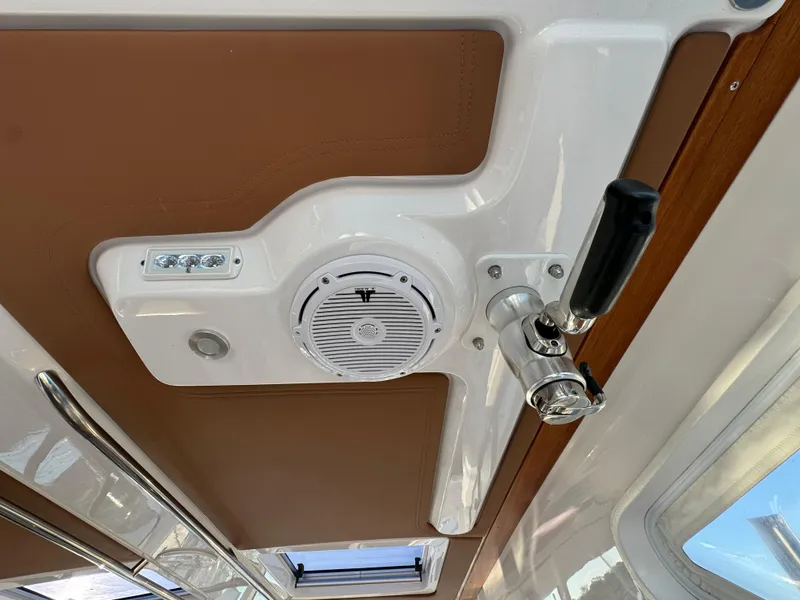 Slide: The Image of Ceiling view of 2020 Southport 33 DC boat with speaker and handle. - 17