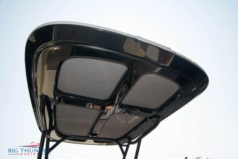 Slide: The Image of 2024 Capoforte CX270 boat canopy, viewed from below, showcasing sleek design and structure. - 16
