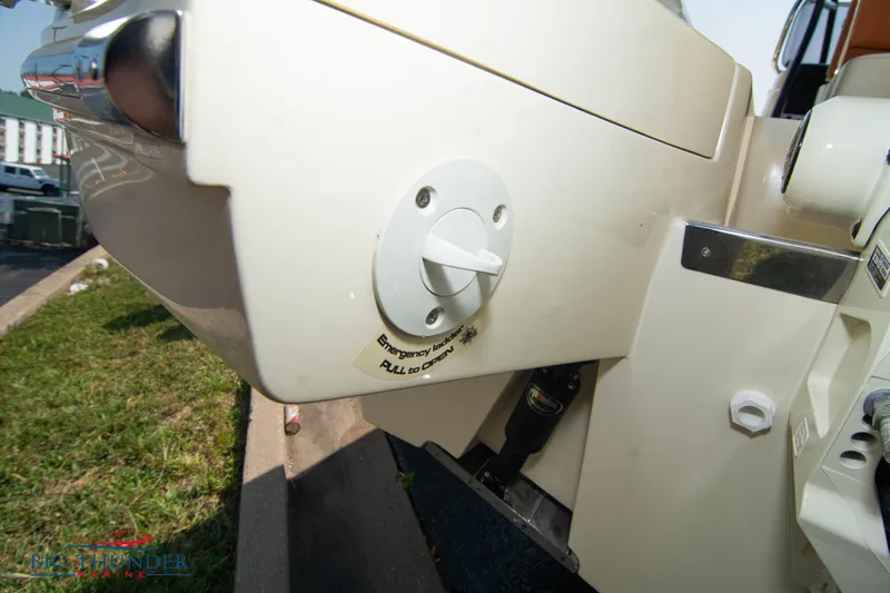 Slide: The Image of 2024 Capoforte CX270 boat detail showing a close-up of the hull and fittings. - 5
