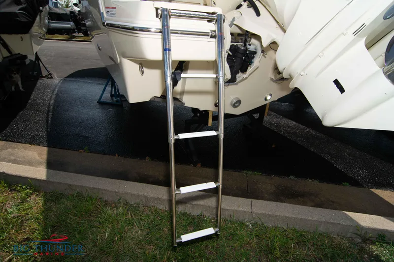 Slide: The Image of Stainless steel ladder on 2024 Capoforte CX270 boat, parked on grass. - 6