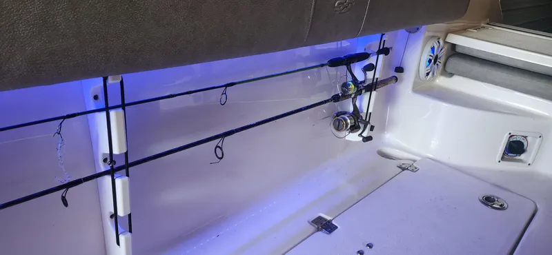 Slide: The Image of 2019 Sea Fox 266 Commander fishing rod storage with blue LED lighting. - 12