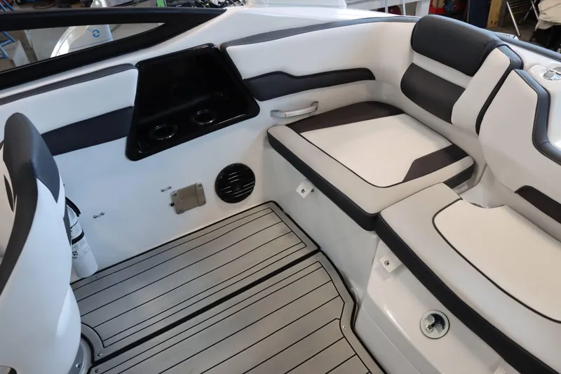 Slide: The Image of 2025 Yamaha Boats 195S interior seating with sleek design and modern features. - 10