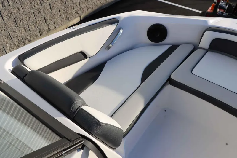 Slide: The Image of 2025 Yamaha Boats 195S interior seating with sleek, modern design and comfortable upholstery. - 9
