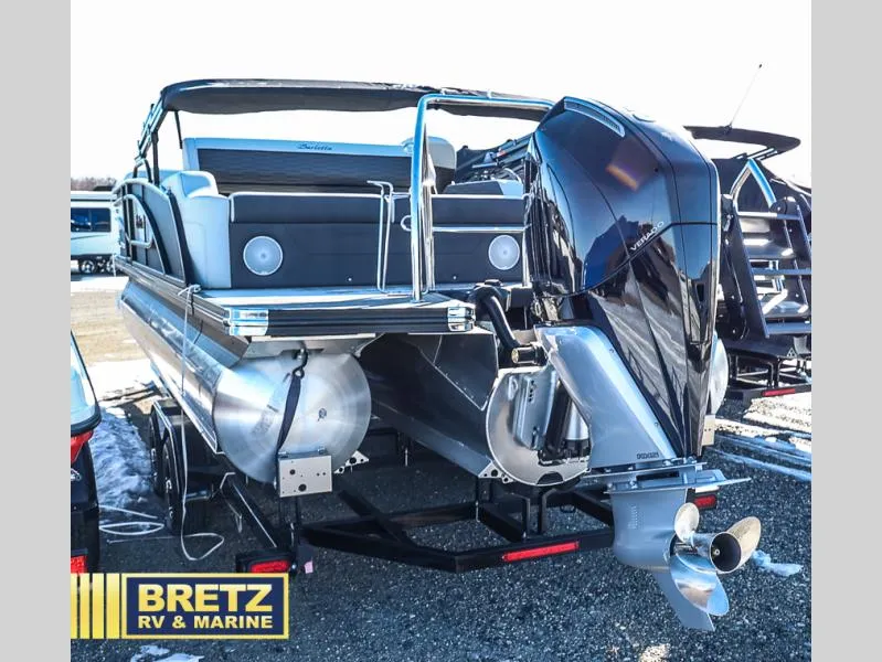 Slide: The Image of 2023 CORSA 23UC pontoon boat with powerful outboard motor at Bretz RV & Marine. - 7