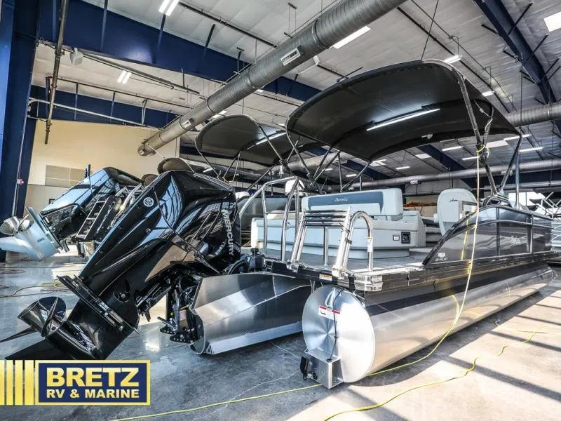 Slide: The Image of 2024 Aria Ultra-Lounge A24UC pontoon boat in showroom at Bretz RV & Marine. - 5