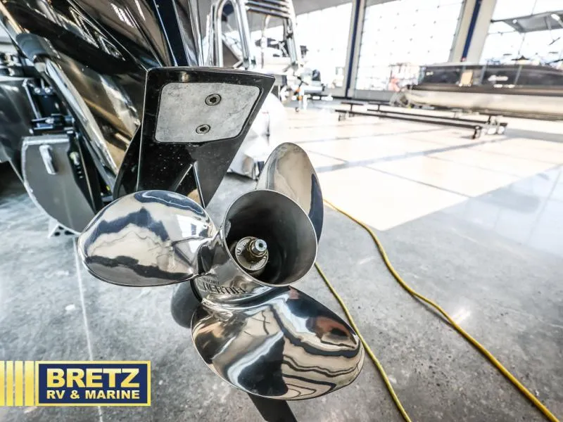 Slide: The Image of Close-up of a shiny boat propeller in a showroom, Aria Ultra-Lounge A24UC, 2024 model. - 8