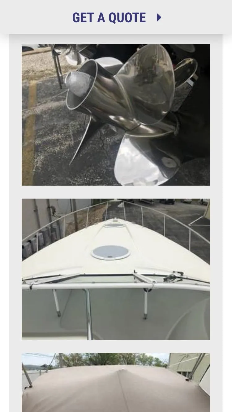 Slide: The Image of 2004 Cruisers 3372 boat with propeller, deck, and covered exterior views. - 3