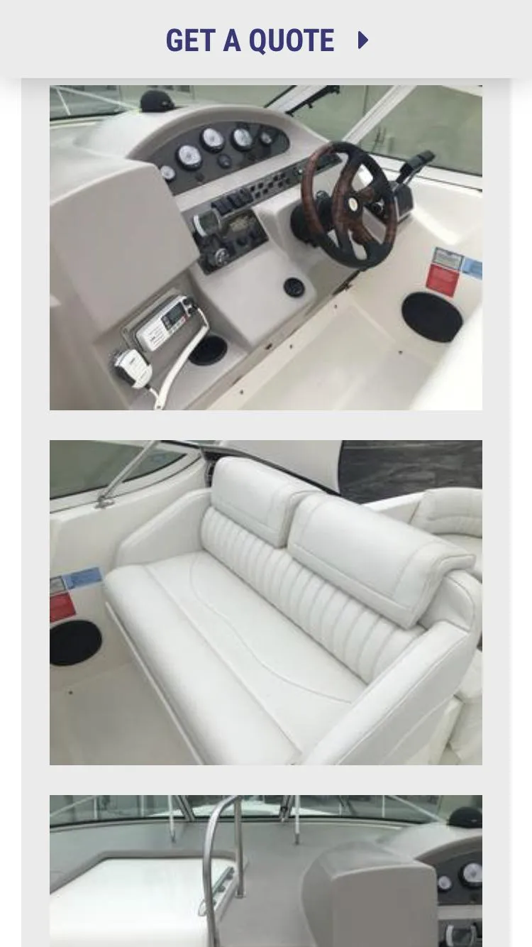 Slide: The Image of 2004 Cruisers 3372 boat interior with helm, seating, and deck view. - 5