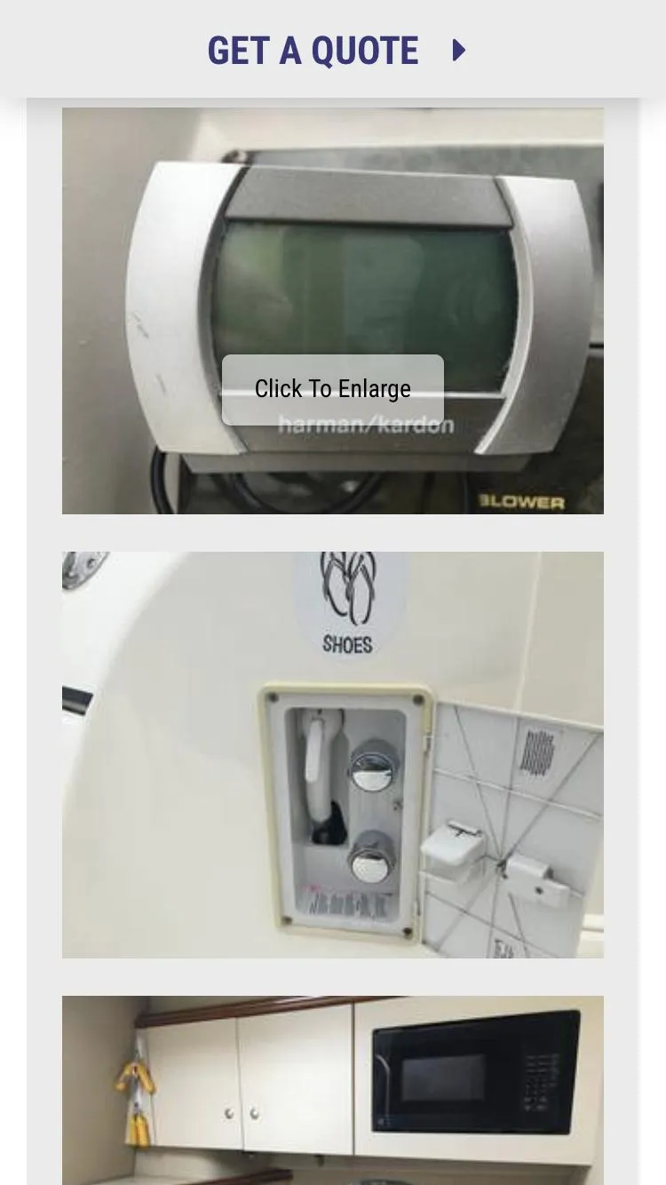 Slide: The Image of 2004 Cruisers 3372 interior features: stereo system, shoe storage, and kitchen appliances. - 6