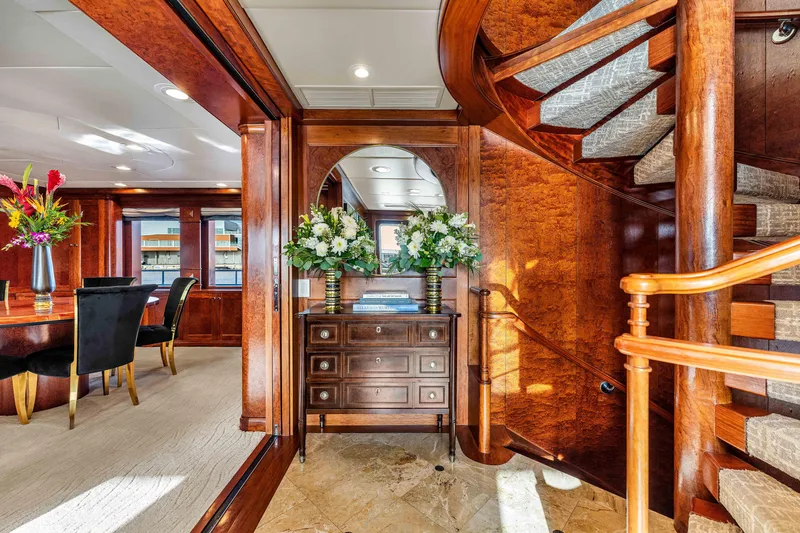 Slide: The Image of Luxurious 1998 Admiral Pilothouse yacht interior with elegant dining area and ocean view. - 14