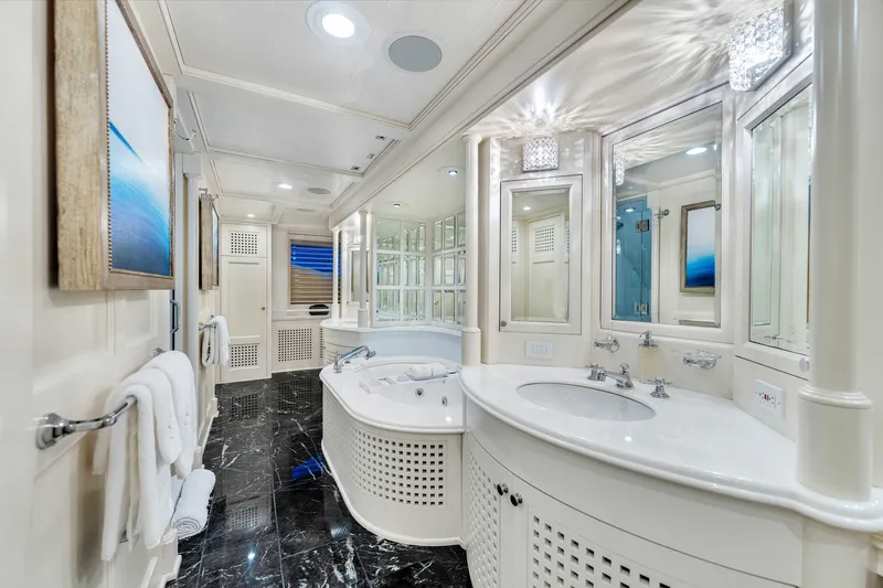 Slide: The Image of Luxurious shower with marble bench and modern fixtures in 1998 Admiral Pilothouse. - 27