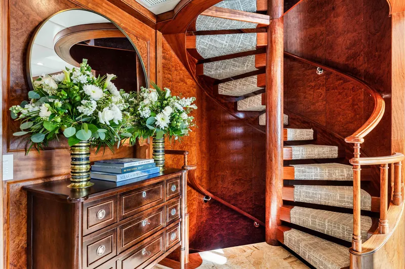 Slide: The Image of Luxurious white bathroom interior on a 1998 Admiral Pilothouse yacht, featuring elegant fixtures and decor. - 29