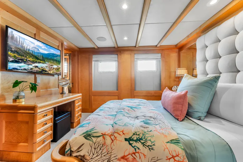 Slide: The Image of Luxurious marble bathroom in 1998 Admiral Pilothouse yacht with glass shower enclosure. - 47