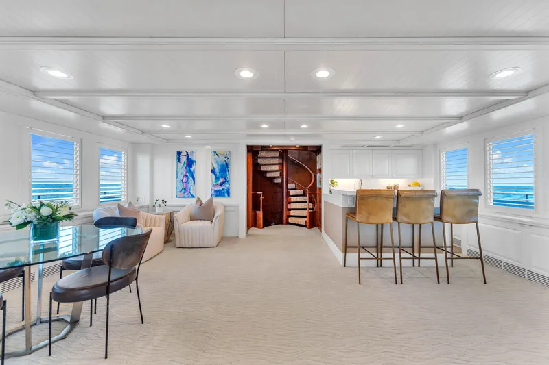 Slide: The Image of Luxurious wooden spiral staircase in 1998 Admiral Pilothouse yacht interior. - 50