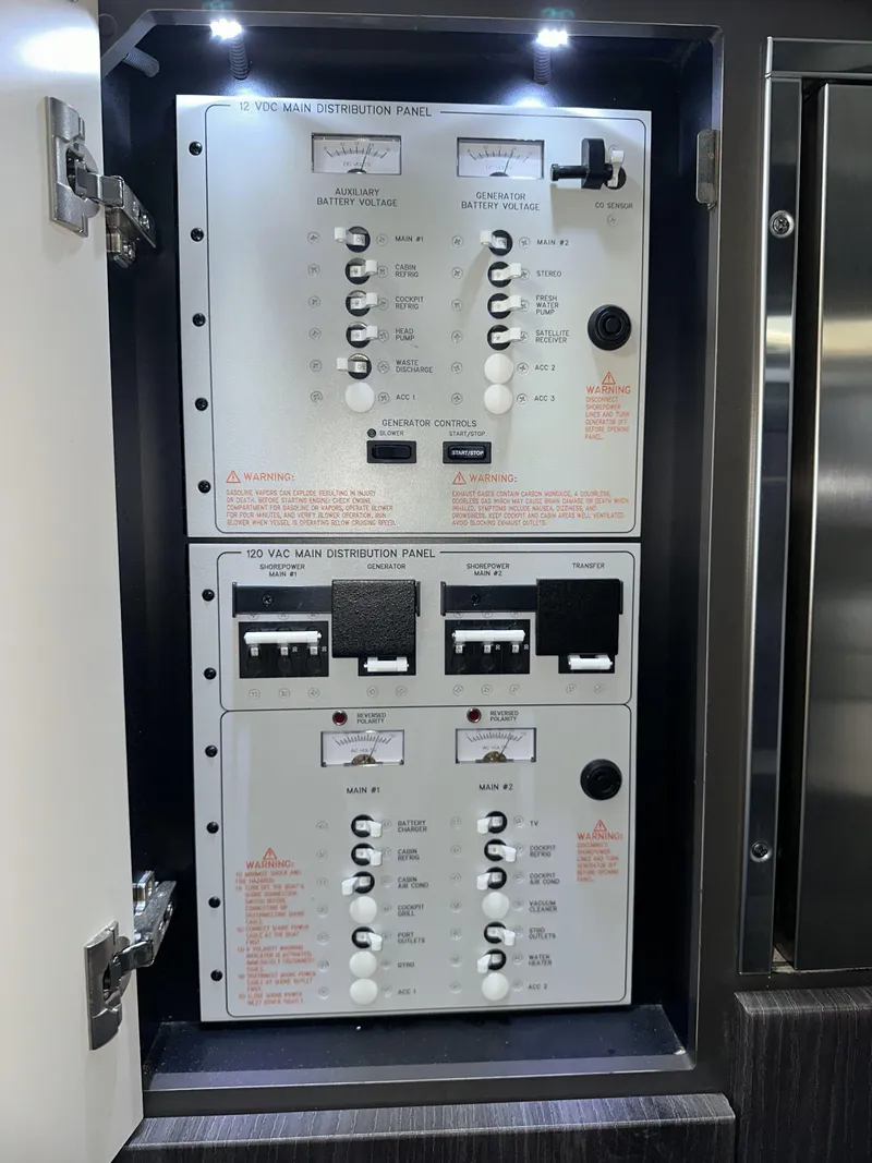 Slide: The Image of Electrical control panel in a 2020 Formula 380 Super Sport Crossover boat. - 35