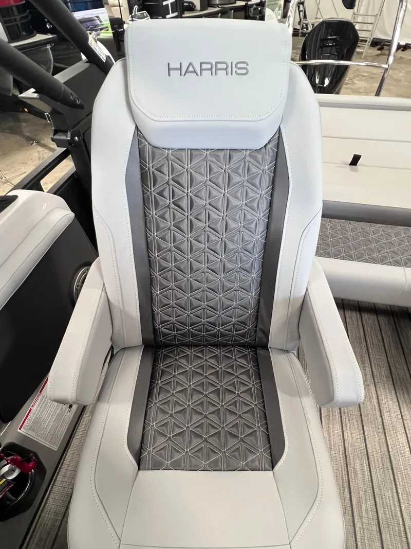 Slide: The Image of Luxury seating on 2025 Harris Solstice DC 250 boat with geometric design. - 17