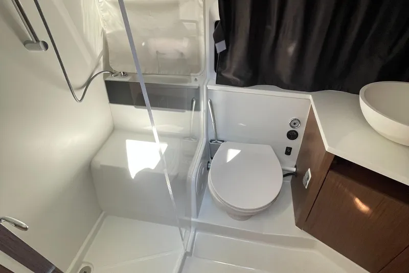 Slide: The Image of Modern bathroom in 2022 Beneteau Antares 11 yacht with shower and toilet. - 9
