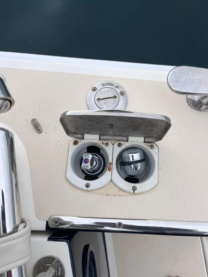 Slide: The Image of 2014 MJM 36z Downeast boat fuel and water fill ports. - 34