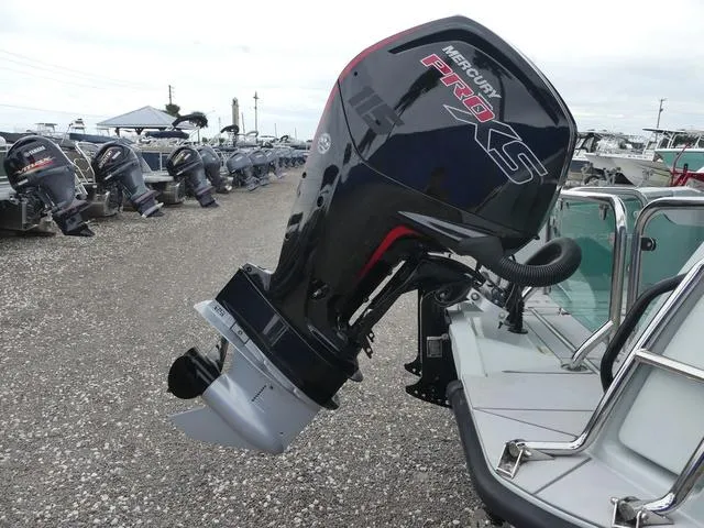 Slide: The Image of 2022 Saxdor SX 200 with Mercury Pro XS outboard motor in a boatyard. - 41
