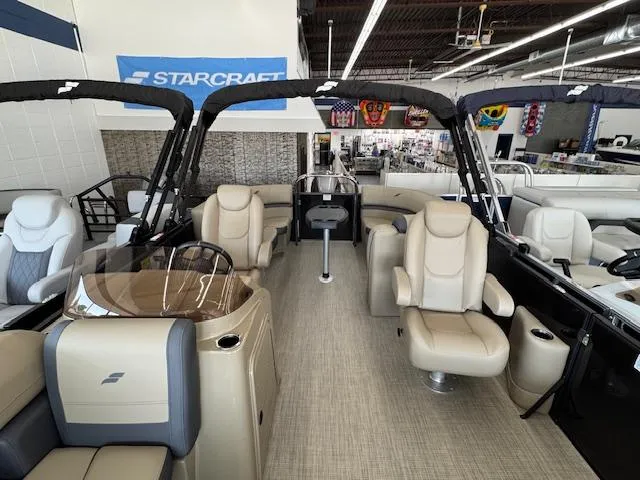 Slide: The Image of Interior of 2025 Starcraft EXS 1 boat with luxurious seating and modern design. - 8