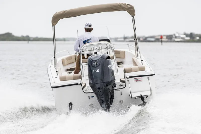 Slide: The Image of Edgewater 188CC 2025 boat on water with Yamaha engine. - 1