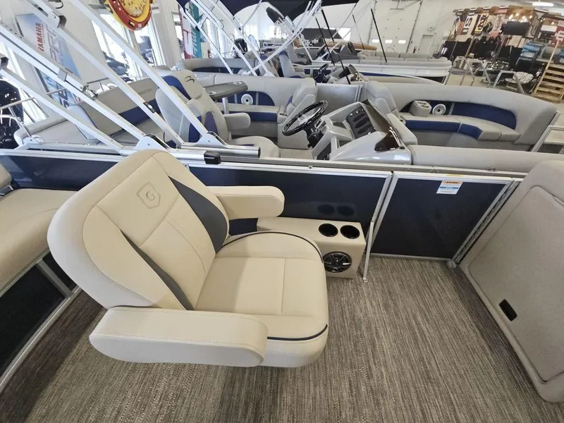 Slide: The Image of Luxurious seating on 2025 Godfrey Sweetwater 2486 SFL pontoon boat, featuring modern design and comfort. - 6